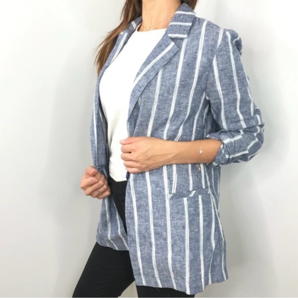 DREW Navy and White Striped Jacket